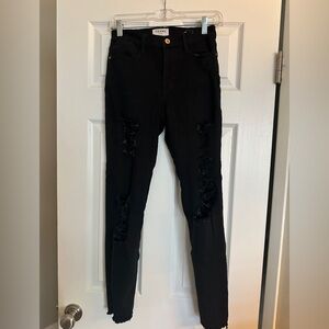 Frame Denim Black Distressed Skinny Jeans